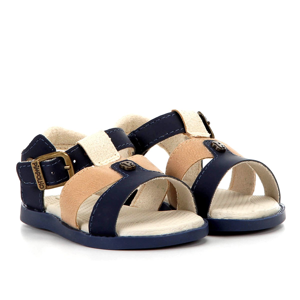 97058 SANDALIA PIMPOLHO MASC VELCRO 2 TIRAS BEGE 1-4 - LE PETIT BÉBÉ