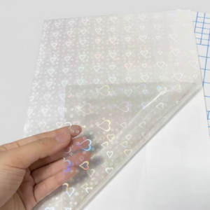 10 folhas A4 - Vinil Holográfico Transparente CORAÇÃO