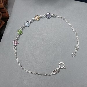 Pulseira De Prata 5 Zirconias Trevo Color Meio