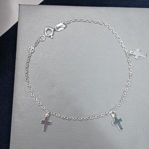 Pulseira De Prata Montagem 3 Cruzes Pendente Fio Cod:PU-133