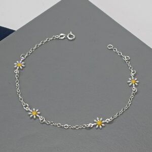 Pulseira De Prata 4 Margaridas Resina Fio Cod:PU-90