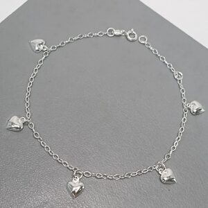 Pulseira Montagem 5 Corações Chapa Abaulada Pendente Fio #PU-108