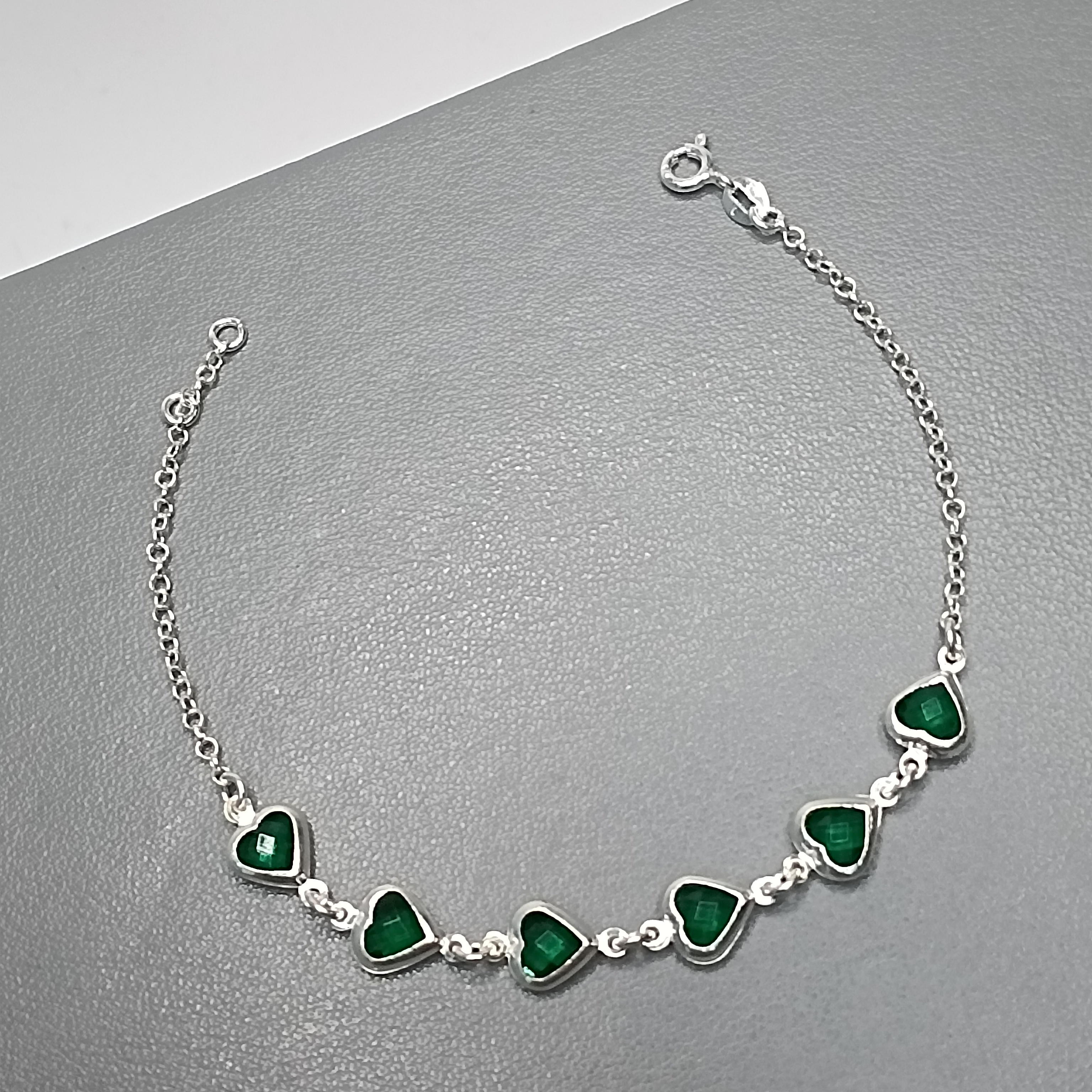 Pulseira 6 Zirconia Coração Verde Mosaico Meio #PU-17