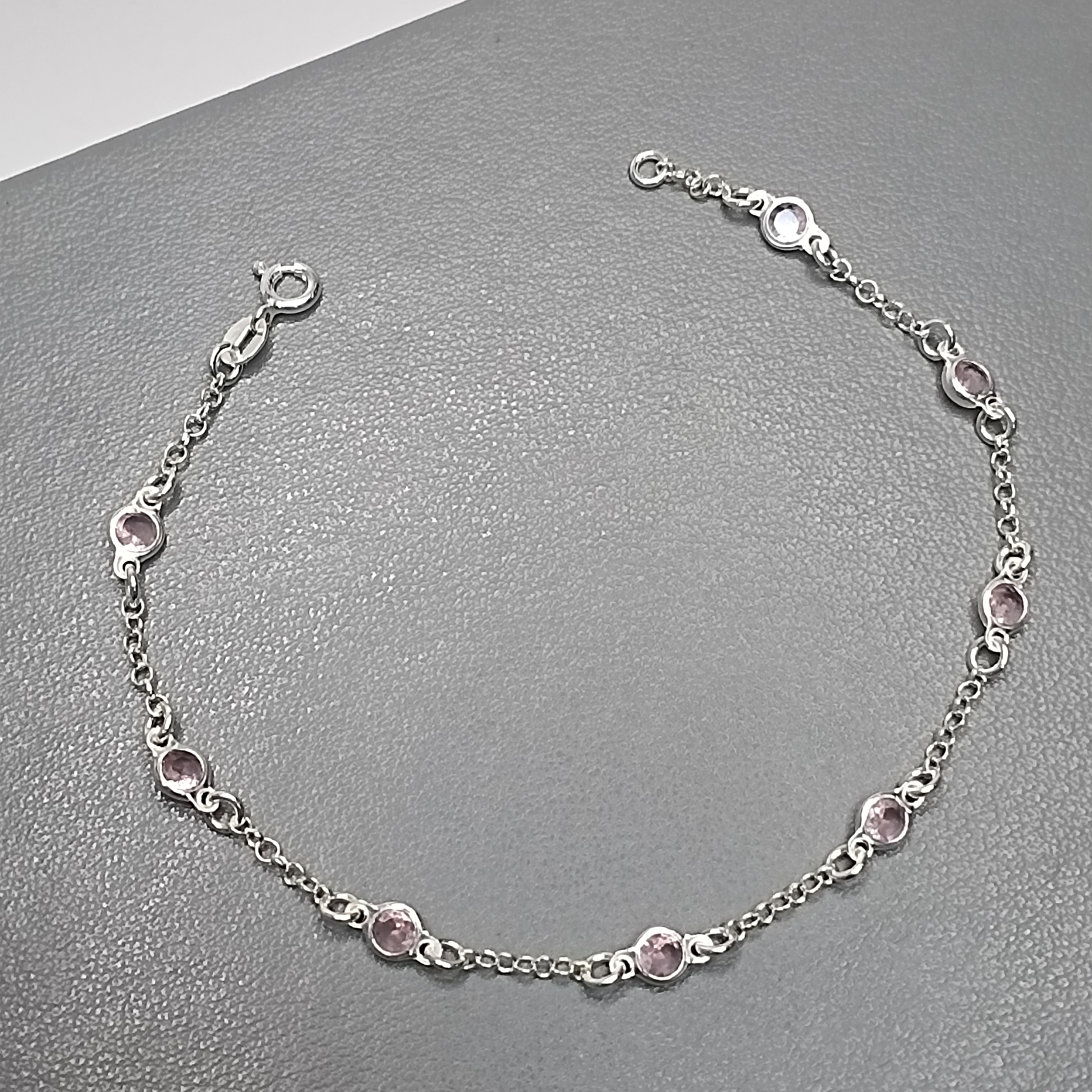 Pulseira 8 Zirconia Rosa Clara Pequena Fio #MD1