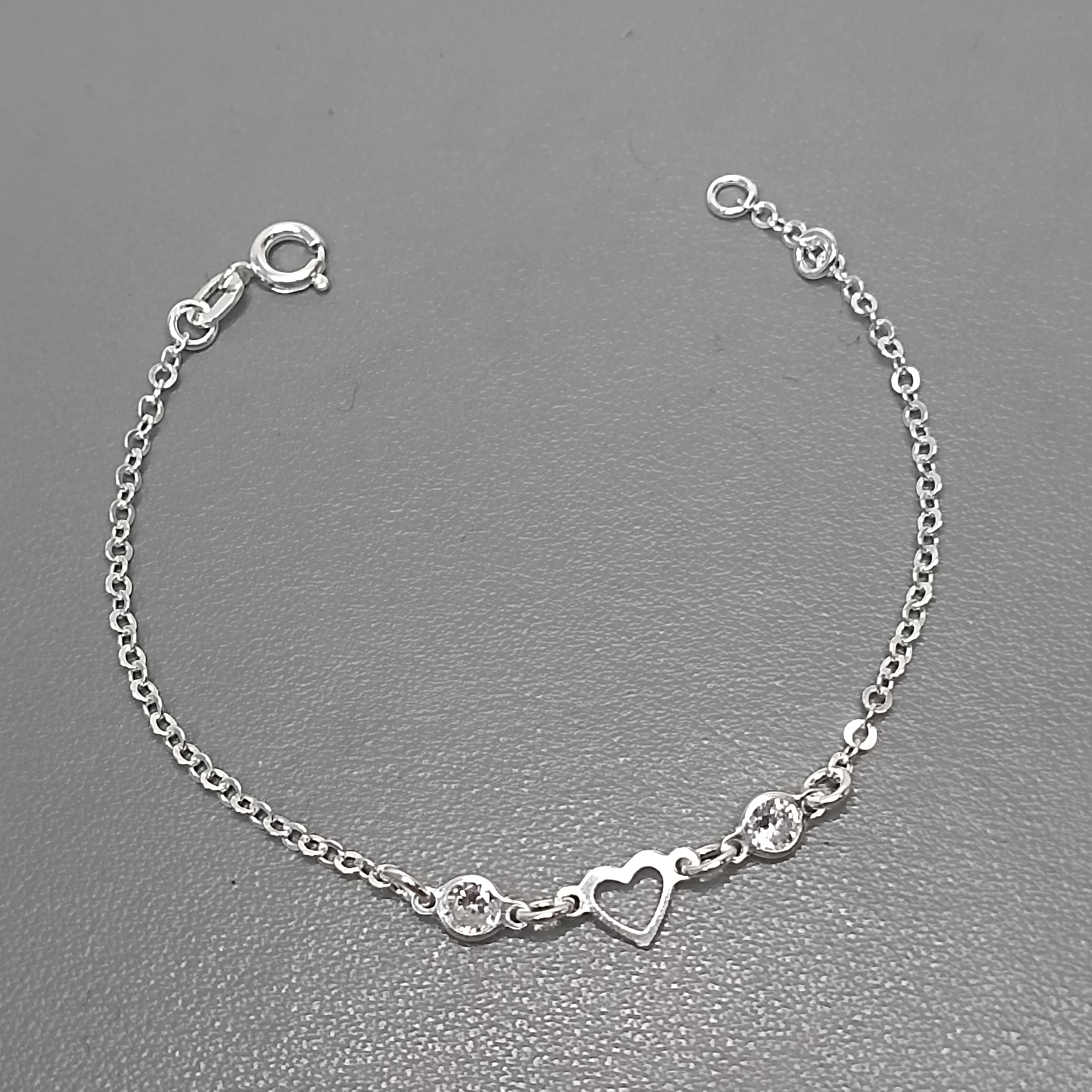 Pulseira Infantil 2 Zirconia Coração Vazado Meio #PUI-16