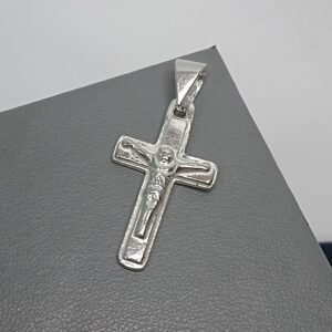 Pingente De Prata Crucifixo Borda Quadrada