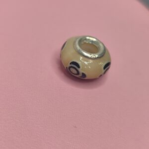 Berloque De Prata Murano Champanhe Com Flores Brancas E Pretas