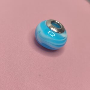 Berloque De Prata Murano Azul Com Branco