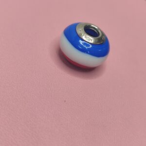 Berloque De Prata Murano Azul Vermelho Branco