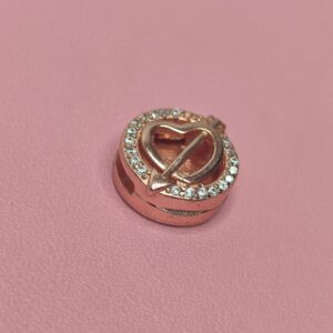 Berloque De Prata Com Banho Rose Para Pulseira Esteira Coração vazado Borda Cravejada