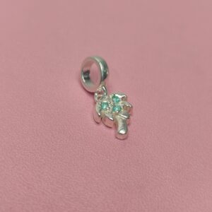 Berloque De Prata Coqueiro Com Zirconia Verde Claro