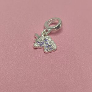 Berloque De Prata Unicórno Com Zirconia roxa