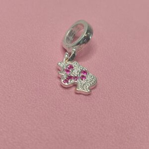 Berloque De Prata Unicórno Com Zirconia Rosa