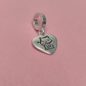 Berloque De Prata Coração Com Gato