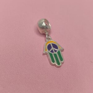 Berloque De Prata Hamassa Com Simbolo Da Paz Verde , Azul , Amarelo