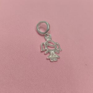 Berloque De Prata Menina Vazada Vestido Com Zirconia