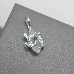 Pingente De Prata Zirconia Oval Branca Com Ramo