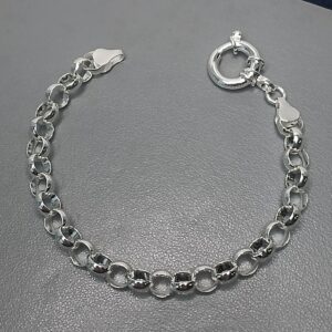 Pulseira De Prata Italiana Elo Português 6mm Fecho Boião 9cm