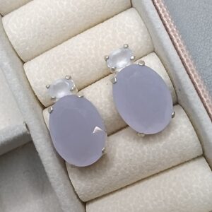 Brinco De Prata 2 Zirconias Ovais Lilas Cod:B3/4