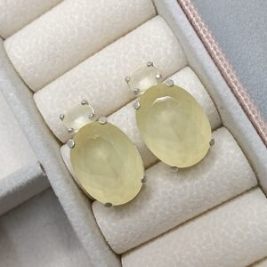 Brinco De Prata 2 Zirconias Ovais Amarela Cod:B3/4