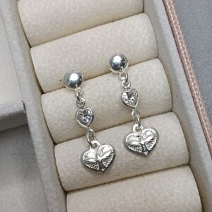 Brinco De Prata Pendente Zirconia Coração E Espirito Santo Cod:B3/7