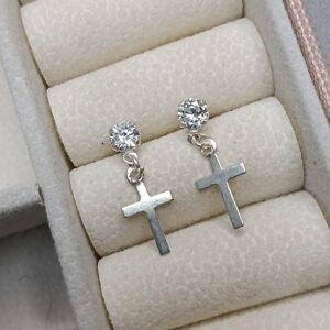 Brinco De Prata Zirconia Cruz Pendente  Cod:B3/10