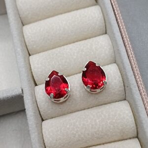 Brinco De Prata Zirconia Cx Alta 10mm Gota Vermelha Cod:B3/13