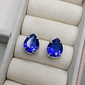 Brinco De Prata Zirconia Cx Alta 10mm Gota Azul Cod:B3/13