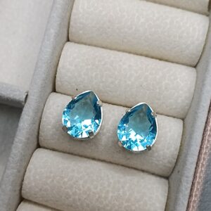 Brinco De Prata Zirconia Cx Alta 10mm Gota Azul Claro Cod:B3/13