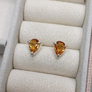 Brinco De Prata Zirconia Cx Fechada 7mm Gota Laranja Cod:B3/14