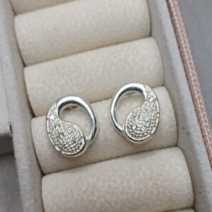 Brinco De Prata Oval Trabalhado Com Zirconias Cod:B3/19