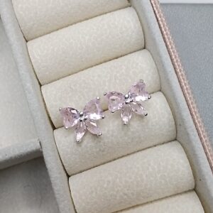 Brinco De Prata Laço Zirconia Rosa Cod:B3/21