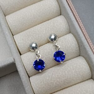 Brinco De Prata Pendente Zirconia Redonda Azul 6mm Cod:B3/25