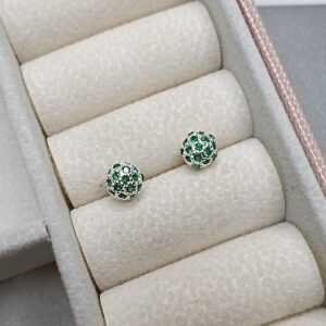 Brinco De Prata Bola Cravejada Verde 6mm Cod:B3/34