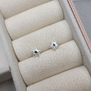 Brinco De Prata Estrela Zirconia Preta Centro Cod:B3/29