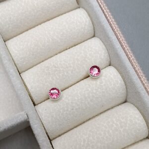 Brinco De Prata Zirconia Caflon Pink 4,5mm Cod:B3/38