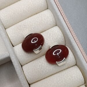 Brinco De Prata Pedra Natural Oval Marrom Cod:B3/44