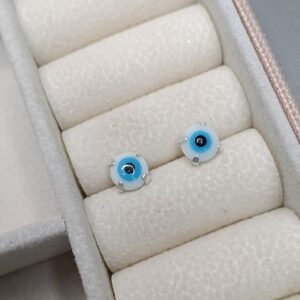 Brinco De Prata Olho Grego Branco 6mm Cod:B3/58B