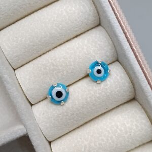 Brinco De Prata Olho Grego Azul Claro 6mm Cod:B3/59A