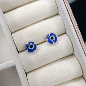 Brinco De Prata Olho Grego Azul Escuro 6mm Cod:B3/60