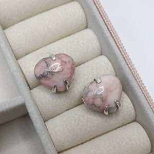 Brinco De Prata Coração Pedra Natural Rosa Cod:B3/46