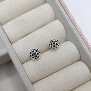 Brinco De Prata Bola Cravejada Preta 6mm Cod:B3/31