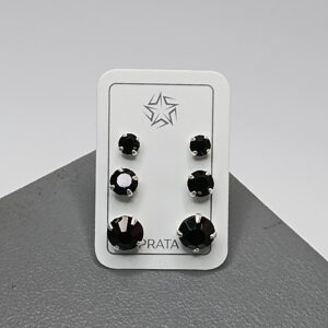 Trio De Prata Zircônia Preta Cod:TRI/15