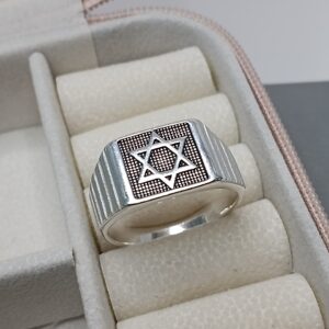 Anel De Prata Masculino Estrela De Davi