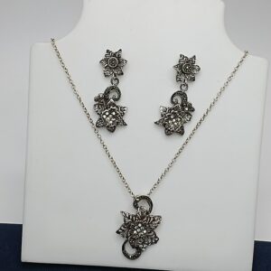 Conjunto De Prata Envelhecida Rosas