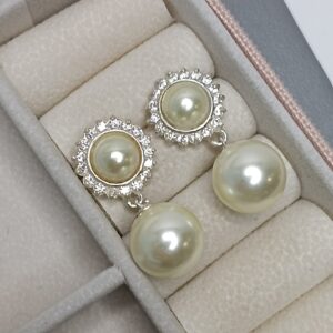 Brinco De Prata Base Pérola Zirconia Ao Redor Pérola Pendente Cod:B4/39