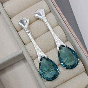 Brinco De Prata Pendente Gota Azul Cod:B5/1