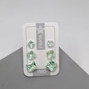 Trio De Prata Zirconia Quadrada Verde Claro Cod:TRI/19