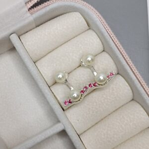 Brinco De Prata Grace Kelly Com Perola E Zirconia Vermelha Cod:B4/49