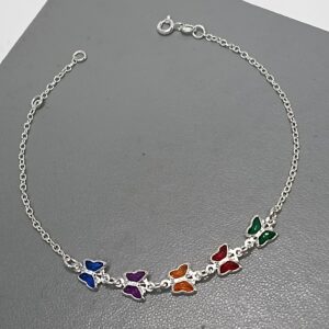 Pulseira De Prata 5 Zirconia Borboleta Color VVLRA